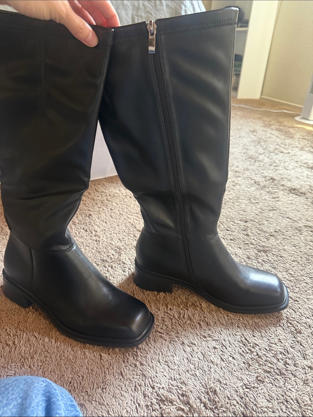 Classic Black Mid-Calf Women's Square Toe Boots NWOT